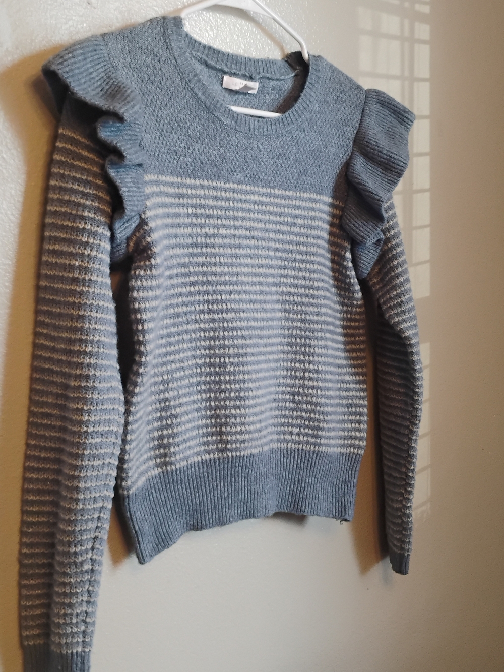 LC Lauren Conrad Blue Striped Ruffle Sweater Size S